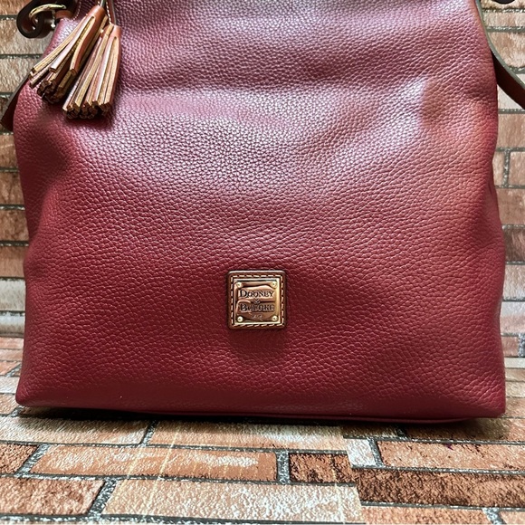 Dooney & Bourke Red and Brown Shoulder Bag with Structured Shape and Tassel - Picture 4 of 14